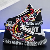 お買い得  カジュアルスニーカー-大胆なデザインのメンズの赤と白のグラフィックハイトップスニーカー。カジュアルな外出、パーティー、普段使いにぴったりのトレンディなストリートスタイル。