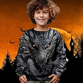 billiga Pojkes Halloween kostymer-Halloween Pojkar 3D Drake Tröja Långärmad Vår Höst Mode Grundläggande Barn 4-12 år Rund hals Utomhus Ledigt Dagligen Normal