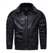 economico Giacca in ecopelle-Per uomo Giacca in Ecopelle Giacca in Pile Giacca da Biker Giacca da Moto Vacanza Quotidiano Antivento Caldo Tasca Inverno Semplice Moda Classico Bavero Regolare Nero Caffè Giacca