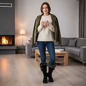 Недорогие Снежные и зимние ботинки-Жен. Ботинки Зимние сапоги Замшевые туфли Повседневные Однотонный На флисе Сапоги до середины икры Шнуровка На толстом каблуке Круглый носок Минимализм Нубук Искусственная замша Шнуровка