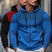 abordables Sweat à capuche en polaire-Homme Sweat à capuche Sweat à capuche zippé intégral Sweat à capuche en polaire Blanc + Rouge Rouge + Gris Noir + blanc Blanc + Gris Noir + Gris À capuche À pois Uni Fermeture éclair Bloc de Couleur