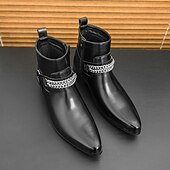 levne Dámské boty-Pánské hnědé chelsea boty z umělé kůže s řetízkovým akcentem, elegantní a moderní vzhled pro formální kancelářské oblečení, večírky a večerní vycházky.