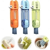 abordables Limpiando suministros-Cepillo de limpieza de cocodrilo 3 en 1 con cepillos de fregado intercambiables, juego de cepillos para limpiar grietas, para espacios reducidos entre biberones, vaso apto para biberones, ranuras y