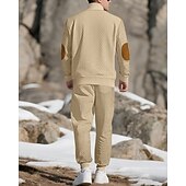 cheap Basic Tracksuits-Men&#039;s Sweatshirt Tracksuit Outfit Set Stand Collar Outdoor Daily Sports Jacquard Drawstring Button Up Color Block Wine Red Black White Polyester Activewear Fashion Streetwear Spring