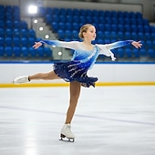 voordelige Schaatsjurken-Kunstschaatsjurk Dames Voor meisjes Schaatsen Jurken Blauw + groen Zwart Lapwerk Schitteren Netstof Spandex Hoge Elasticiteit Oefenen Wedstrijd Kunstschaatskleding Met de hand gemaakt Kristal