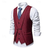 preiswerte Herrenweste-Herren Weste Gilet Urlaub Party Geschäft Mode Lässig Frühling Herbst Tasche 2 in 1 Knöpfe Polyester Bequem Einfach Einreihig Ein-Knopf V Ausschnitt Normale Passform Wein Marineblau Dunkelgray Kaffee