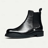 abordables Bottes en cuir haut de gamme-Bottines Chelsea noires pour hommes, bottines classiques à enfiler pour hommes d&#039;affaires, fêtes et occasions formelles