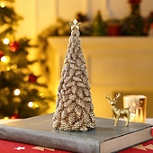 abordables Figurines de collection-Décoration de table pour sapin de Noël, motif pomme de pin dorée, dollar et bitcoin, mini statue de sapin de Noël en résine pour décoration intérieure de vacances, vitrine, cadeau