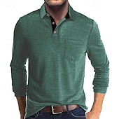 preiswerte Klassisches Poloshirt für Herren-Herren Golfshirt Golf Poloshirts Arbeit Lässig Revers Langarm Basic Modern Einfach Tasche Knöpfe Frühling Herbst Normale Passform Schwarz Weiß Marineblau Dunkelgrün Khaki Armeegrün Golfshirt