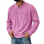 levne Ležérní tričko Henley-Pánské Retro Tričko Henley Tričko Tričko Dlouhý rukáv Retro Na běžné nošení Ležérní Jaro Podzim Celý rok Černá Růžová Fialová Vodní modrá Hnědá Henley Tričko Henley