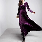 preiswerte abendkleider-Damen Midikleid Samtkleid Cocktailkleid Elegant Mode Modern Outdoor Party Party-Abendmode Normale Passform Einfach Langarm V Ausschnitt Schwarz Wein Blau Grün Frühling Herbst