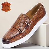 abordables Chaussures de Costume Classiques-Mocassins en cuir véritable à motif crocodile pour homme avec double boucle – chaussures habillées de luxe à enfiler pour les affaires, les mariages et les occasions formelles