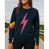 billiga Huvtröja &amp; Sweatshirt-Dam Tröja med pullover Casual Toppar Långärmad Överdelar Fritids- Höst Grafisk Utomhus Resor Semester Sportkläder Sportkläder Mörkblå Grå