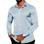 economico Camicie in raso da uomo-Per uomo Camicia Come la seta Camicia in raso Camicia casual Camicia con Bottoni Semplice Formale Matrimonio Blu chiaro Nero Bianco Vino Manica Lunga Bavero Primavera &amp; Autunno Tutte le stagioni