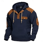 baratos hoodies básicos dos homens-Homens Moletom Moletons Waffle Moletom com capuz Preto Vinho Azul Marinha Cáqui Cinza Claro Com Capuz Henley Tecido Patchwork Bloco de cor Desportos e Ar livre Casual Diário Roupa de rua Legal Roupa