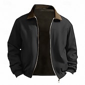 baratos Jaquetas Cargo-Homens Jaqueta Carga Jaqueta casual Férias Diário Respirável Bolsos Outono Inverno Tecido Moda Clássico Lapela Padrão Preto Marron cáqui Casaco