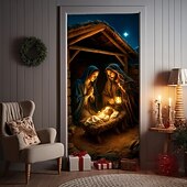 olcso Karácsonyi ajtóburkolatok-Karácsonyi Ajtófólia Betlehem Színhely Ajtófüggöny Babával és 2025 Karácsonyi Ajtófüggő Ünnepi Party Otthoni Dekorációhoz