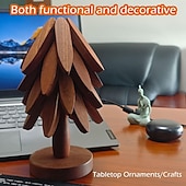 abordables Décoration de Table et de Salle à Manger-ensemble de dessous de plat en bois naturel, 3/4/5 dessous de plat en bois &amp;1 support comme un sapin de Noël, dessous de plat de cuisine pliable naturel pour casseroles, poêles, bols &amp;théières