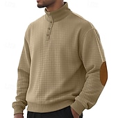baratos Suéteres básicos-Homens Moletom Moletom Waffle Moletom com capuz Estacionar Preto Branco Verde Tropa Cáqui Cinzento Colarinho Clerical Tecido Patchwork Textura Desportos e Ar livre Casual Diário Roupa de rua Legal