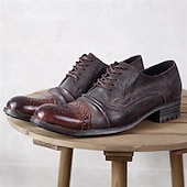 economico Scarpe Eleganti Classiche-scarpe eleganti da uomo in vera pelle, modello Oxford – scarpe formali da lavoro con lacci, stile brogue vintage, per ufficio, matrimoni ed eventi serali