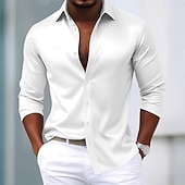 preiswerte Satinhemden für Herren-Herren Hemd Satinhemd Kleidhemd Freizeithemd Knopfhemd Abschlussballhemd Einfach Formell Hochzeit Hellblau Schwarz Weiß Wein Langarm Revers Ganzjahres Bekleidung