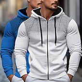 abordables Sweat à capuche en polaire-Homme Sweat à capuche Sweat à capuche zippé intégral Sweat à capuche en polaire Blanc + Rouge Rouge + Gris Noir + blanc Blanc + Gris Noir + Gris À capuche À pois Uni Fermeture éclair Bloc de Couleur