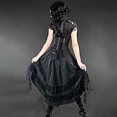 cheap Bottoms-Punk &amp; Gothic Steampunk Asymmetrical Skirt Goth Girl Lace Fancy Dress Women's Halloween Carnival Performance Party Adults Skirt
