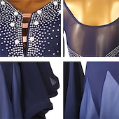 Недорогие Соревновательная одежда-Женское платье для бальных танцев синего цвета с эффектом омбре, стразами, рукавами-колокольчиками и расклешенной юбкой – идеально подходит для латиноамериканских танцев, танго и выступлений.