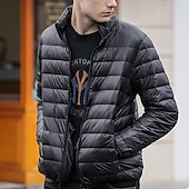 cheap Men's Downs &amp; Parkas-Men's Winter Coat Puffer Jacket Padded Jacket Pocket Polyster Vacation Daily Wear Date Regular Fashion Casual Comfortable Thermal Warm Fall Winter Solid / Plain Color Wine Black Royal Blue Dark Blue
