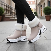 お買い得  雪と冬のブーツ-女性用 ブーツ プラスサイズ 冬用ブーツ 日常 純色 フリースライナー ブーツアンクルブーツ ジッパー ウエッジヒール ラウンドトウ コンフォートシューズ フェイクスエード ファスナー ブラック ベージュ グレー