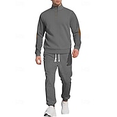 cheap Basic Tracksuits-Men&#039;s Sweatshirt Tracksuit Outfit Set Stand Collar Outdoor Daily Sports Jacquard Drawstring Button Up Color Block Wine Red Black White Polyester Activewear Fashion Streetwear Spring