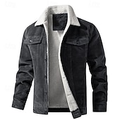 tanie Casualowe kurtki-Męskie Kurtka sztruksowa Kurtka polarowa Formalny Dom Keep Warm Kieszeń Gładkie Jesień Zima Jednokolorowe Aktywny Neutralny Kołnierzyk koszuli Regularny Czarny Khaki Ciemnoszary Kawowy Kurtki