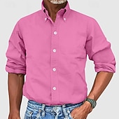 preiswerte Button-Down-Hemden für Herren-Herren Hemd Kleidhemd Durchgeknöpft Hemd Einfach Geschäft Täglich Schwarz Weiß Gelb Rosa Langarm Umlegekragen Sommer Frühling Bekleidung