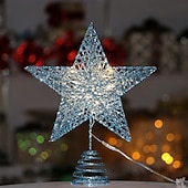 economico Cima dell&#039;Albero-Puntale per albero di Natale con stella e luce a LED, stella a cinque punte in ferro 3D con glitter, decorazione per albero da appendere, regalo per decorazioni natalizie da tavolo per la casa