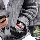 cheap Men's Cardigan Sweater-Men's Sweater Cardigan Sweater Ribbed Knit Regular Tops Knitted Plain V Neck Vacation Fashion Casual Daily Wear Clothing Apparel Spring &amp;  Fall Black Yellow M L XL