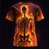 voordelige schedel &amp; botten-Halloween Voor heren 3D Print Hellevuurvlammen 3D Skelet T-shirt Korte mouw T-shirt 3D-afdrukken Strakke ronde hals Overhemd overdreven Ontwerper Verschrikking Feest Straat Feestdagen blauw Oranje