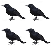 olcso Halloween függő és asztali díszek-4/8-as csomag halloweeni fekete tollas varjak, fekete varjak valódi tollal díszítve beltérre és kültérre