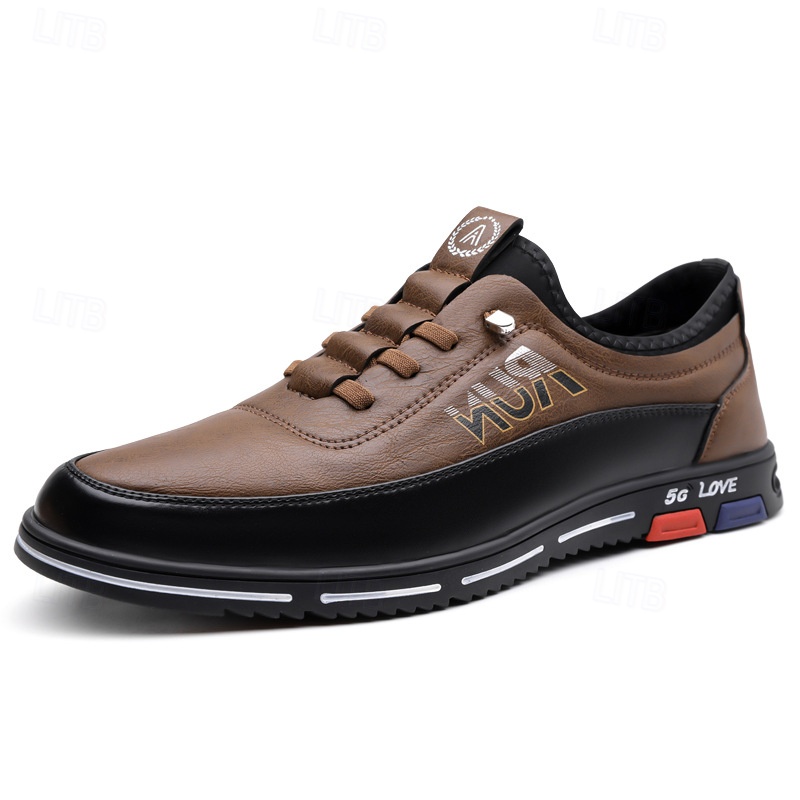 baratos Sapatos Casuais com Cadarço-Tênis confortáveis masculinos de couro sintético marrom – calçados antiderrapantes e acolchoados para atividades ao ar livre, para caminhadas, trabalho e uso diário