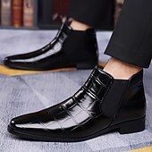 abordables Botas del Chelsea-Botines Chelsea marrones con estampado de cocodrilo para hombre: botines de piel sintética con paneles laterales elásticos, botas de vestir de estilo vintage para oficina y noche.