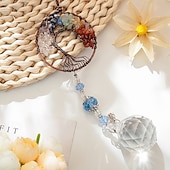 abordables Esculturas-Adorno colgante atrapasol de árbol de la vida de cristal, colgante de cristal para jardín, patio, porche, balcón, decoración interior y exterior, regalo perfecto y decoración del hogar.