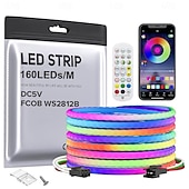 halpa LED-valonauhat-5v 5mm leveä 1-5m cob ws2812b ic rgb 160led/m led-nauha yksittäin osoitteellinen joustava tiheä tasainen valo unelmien jahtaava väri