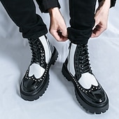 abordables Bottines-Bottes montantes punk en cuir verni PU pour homme | Détails cloutés et semelle épaisse pour un style urbain