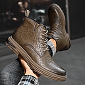 economico Stivali da lavoro-Per uomo Stivali Retrò Camminata Vintage Quotidiano PU Confortevole Stivali a Metà Polpaccio Allacciatura Nero Cachi Primavera Autunno