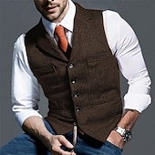preiswerte Herrenweste-Herren Weste Gilet Urlaub Party Geschäft Mode Lässig Frühling Herbst Tasche Knöpfe Polyester Bequem Einfach Einreihig Ein-Knopf Revers Normale Passform Hellgrünkaffee Schwarz Grün Hellgrau Weste