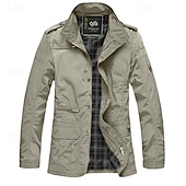 preiswerte Herren-Blazer &amp; -Anzüge-Herren Parka Trenchcoat Urlaub Täglich Herbst Winter Polyester Verschleißfest Oberbekleidung Bekleidung Mode Klassisch Einfach Tasche Revers Reisverschluss