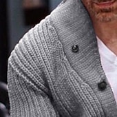 cheap Men's Cardigan Sweater-Men's Sweater Cardigan Sweater Ribbed Knit Regular Tops Knitted Plain V Neck Vacation Fashion Casual Daily Wear Clothing Apparel Spring &amp;  Fall Black Yellow M L XL