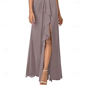 A-Linien Kleid Mutter der Braut Elegantes Einfaches V-Ausschnitt Asymmetrisch Chiffon Kurzarm mit Falten preiswerte Bodenlänge-A-Linien Kleid Mutter der Braut Elegantes Einfaches V-Ausschnitt Asymmetrisch Chiffon Kurzarm mit Falten