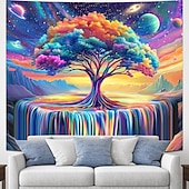 رخيصةأون Tapestries Blacklight-شجرة الحياة المتوهجة الجميلة، سماء كوكب، شلال، منظر طبيعي، نسيج معلق، جدار فني، نسيج كبير، جدارية ديكور، صورة خلفية، بطانية، ستارة، ديكور غرفة النوم، غرفة المعيشة، المنزل