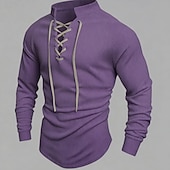 economico T-shirt in maglia a coste-Per uomo Maglietta Maglietta a Maglia a Coste Camicia a Maniche Lunghe Manica Lunga Collo alla coreana Primavera Autunno Inverno Semplice Striscia di Fossa Moda Designer Essenziale Coulisse Lavoro a