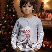 cheap Kid&#039;s Christmas Tops-Christmas Boys&#039; 3D Graphic Cartoon T shirt Tee Long Sleeve Spring Fall Fashion Basic Kids 4-12 Years Crew Neck Outdoor Casual Daily Regular Fit